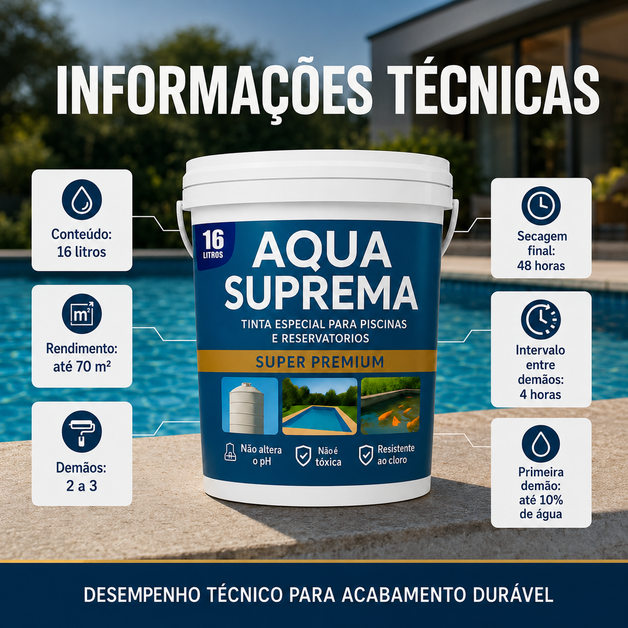 Tinta para Piscinas e Tanques Aqua Suprema 3,6L e 16L