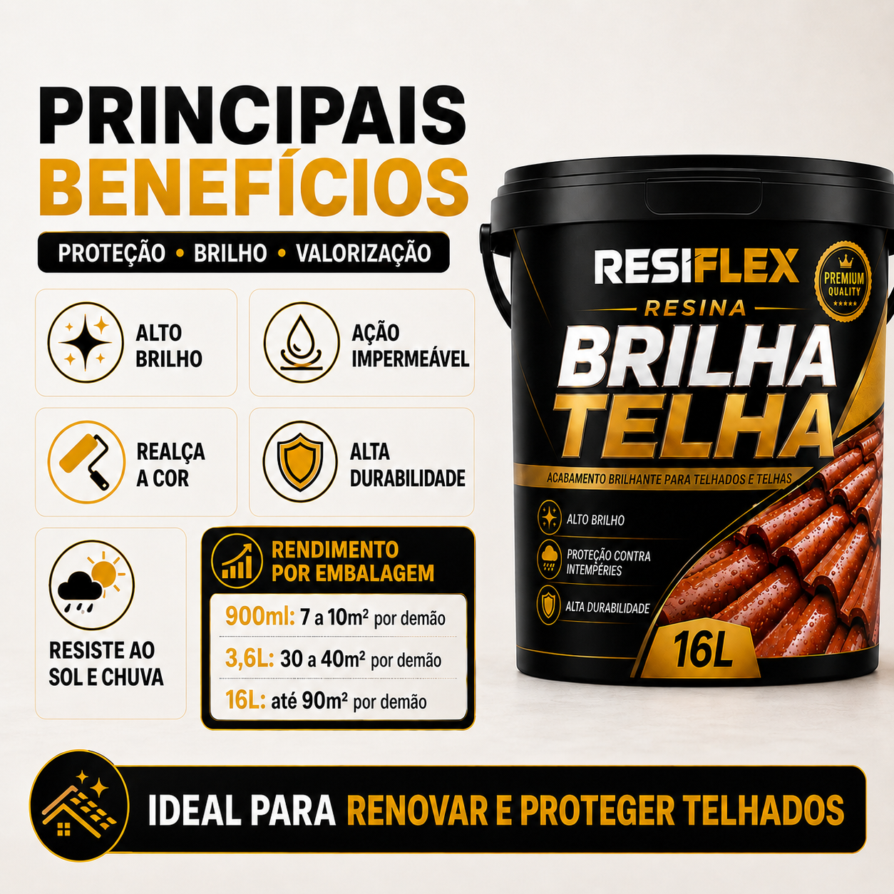 Tinta para Telhados Resiflex Brilha Telha 900ml 3,6L e 16L