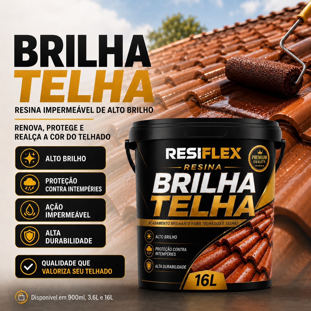 Tinta para Telhados Resiflex Brilha Telha 900ml 3,6L e 16L
