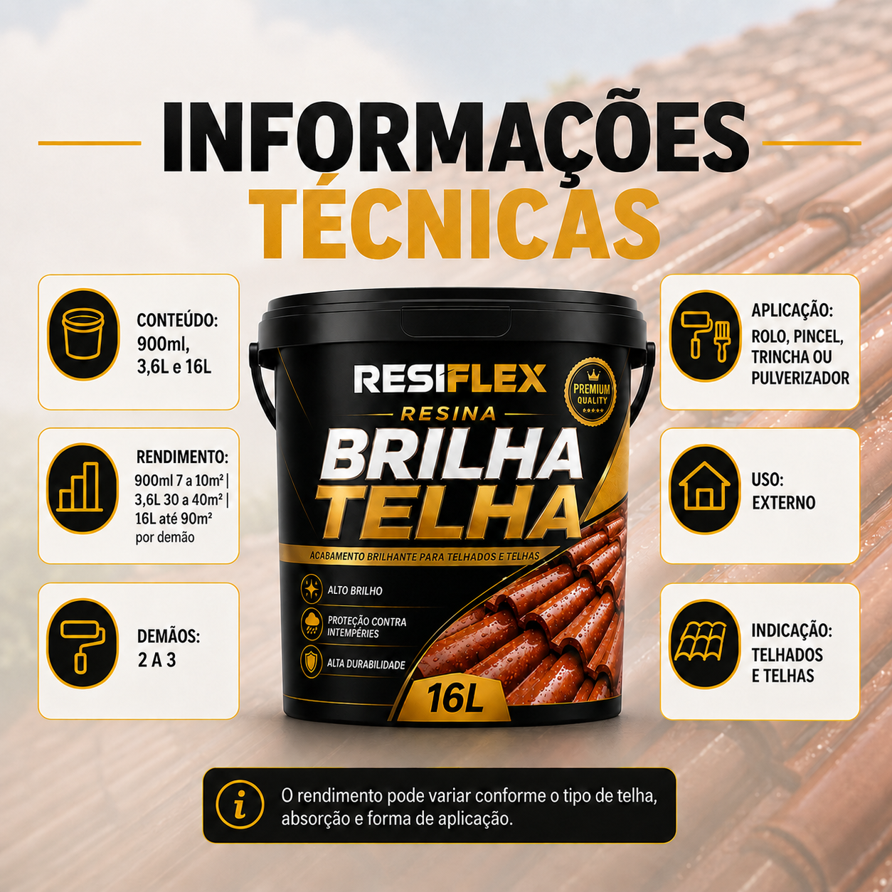 Tinta para Telhados Resiflex Brilha Telha 900ml 3,6L e 16L